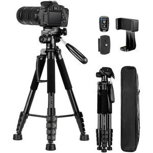 75" Camera Tripod, Aluminum Tripod, Travel Tripod with Wireless Remote